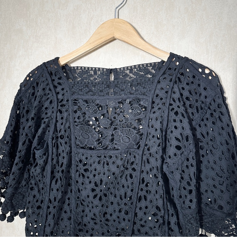 Anthropologie Black Eyelet Lace Cropped Blouse - Picture 6 of 15